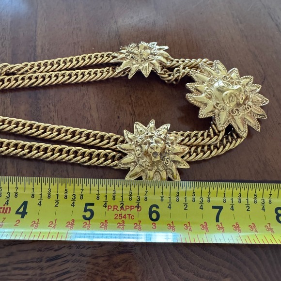 Chanel CC Vintage Leo Lion Sun Medallion Double Chain Necklace Gold Plated 1980s - Picture 8 of 9